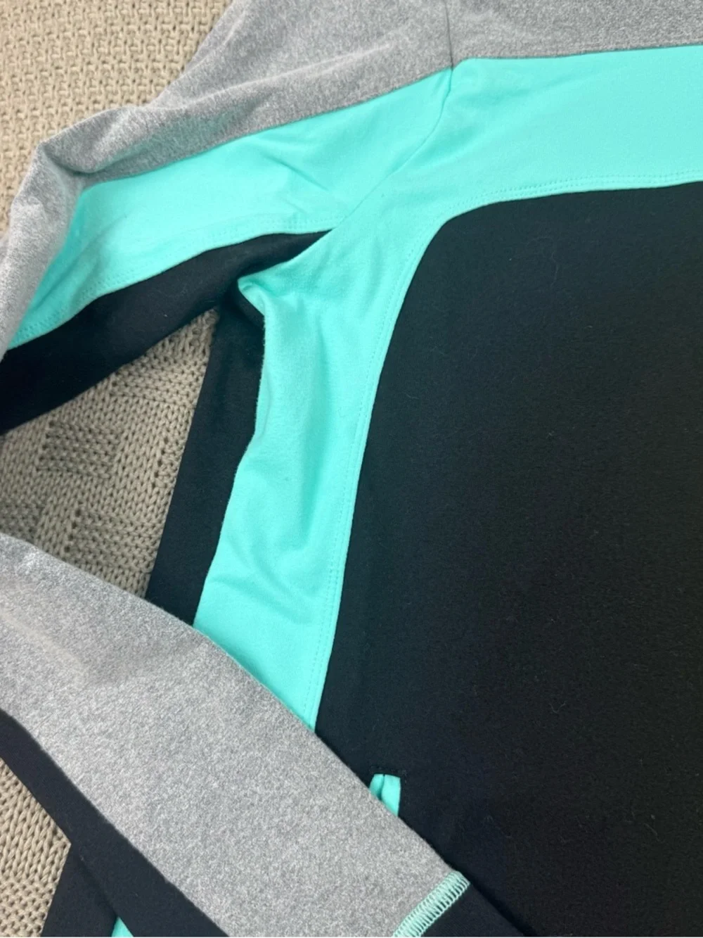 Trina Turk Recreation Teal, Black & Gray Colorblock Hoodie with Yellow Logo ~ S - Picture 3 of 12